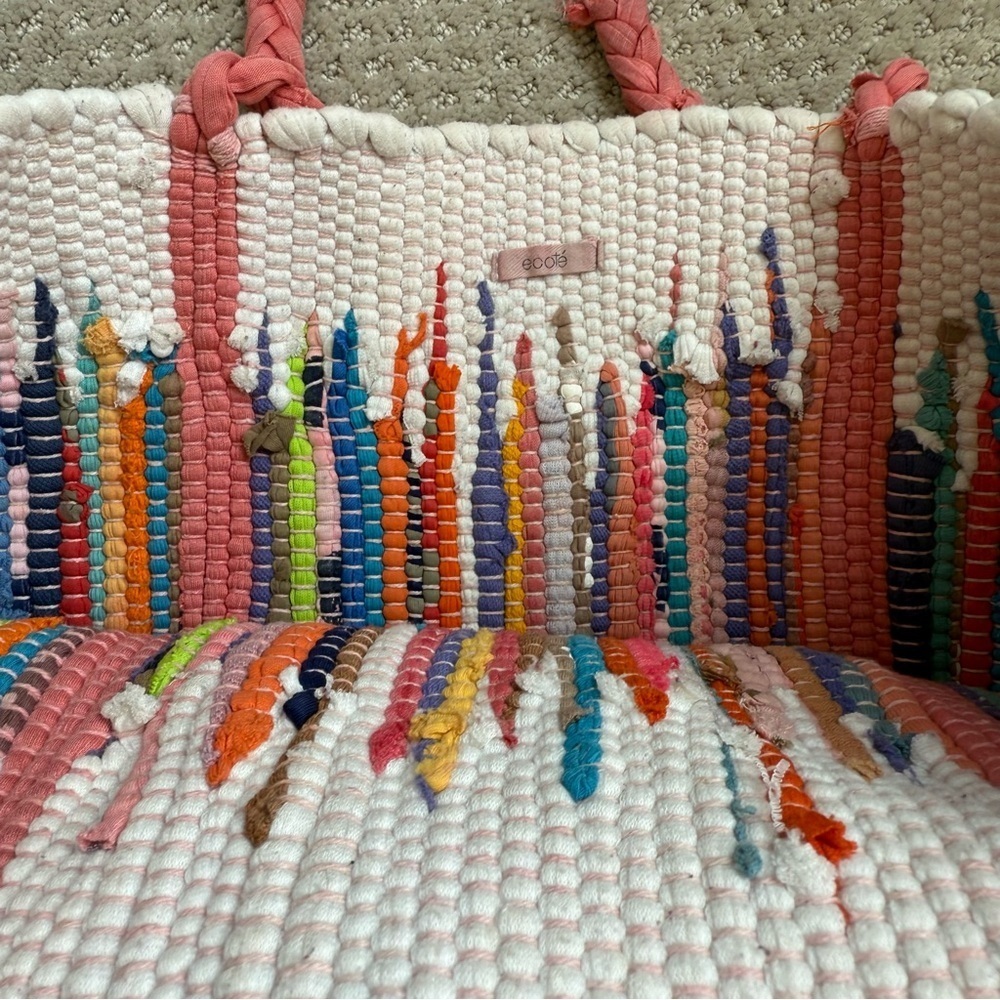 Urban Outfitters Ecote 100% Hand Woven Colorful Boho Braided Straps Tote - Picture 9 of 10